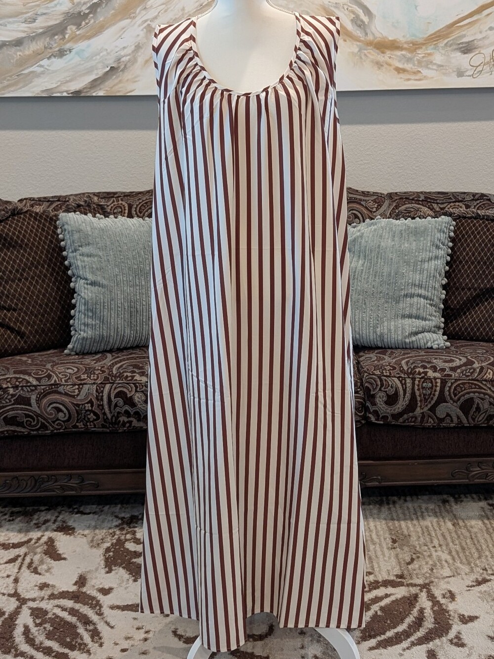 Sleeveless Brown and White Striped Women’s Maxi Dress